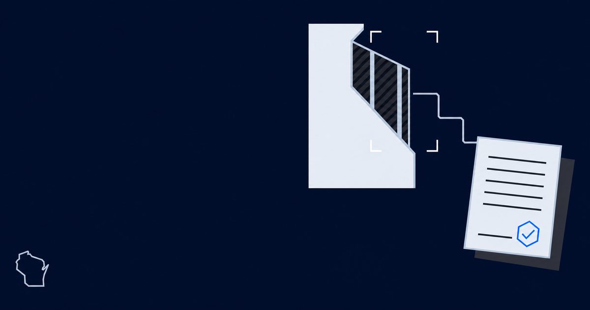 An opened wall section revealing hidden damage, framed by camera brackets, flowing into a change order document with a blue approval checkmark