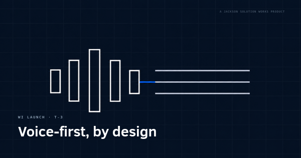 Audio waveform resolving into structured document lines, representing voice-first design